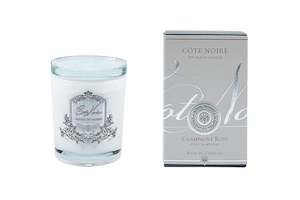 Cote Noire 185g Candle - White Vessel with Silver Badge - Pink Champagne