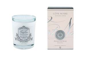 Cote Noire 185g Candle - White Vessel with Silver Badge - Rose Petal