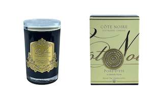 Cote Noire 75g Candle - Dark Vessel with Gold Badge - Summer Pear