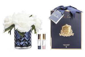 Cote Noire Herringbone Flower Blue - White Roses - HCF04