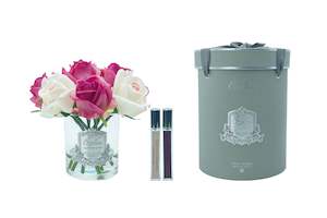 Cote Noire Premium Bouquet - Mixed Magenta & Blush Rose Buds - Clear Glass - MBS01