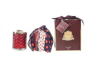 Cote Noire Rose Oud scented Herringbone candle with Scarf - Red & Gold - Red Ros…