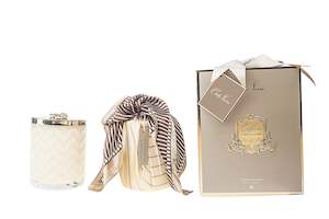 Cote Noire Blonde Vanilla scented Herringbone Candle with Scarf - Cream & Gold -…