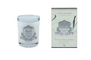 Cote Noire 450g Candle - White Vessel with Silver Badge - Jasmine Flower Tea