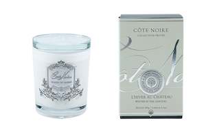 Cote Noire 185g Candle - White Vessel with Silver Badge - Winter in the Chateau