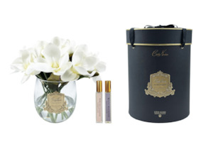 Cote Noire Luxury Round Magnolia Bouquet - Ivory White - Gold Badge - RMG01