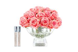 Cote Noire Luxury Centrepiece 37 Rose Bud Bouquet - Peach & Silver Badge CPRB05