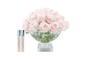 Cote Noire Luxury Centrepiece 37 Rose Bud Bouquet - French Pink & Silver Badge - CPRB06