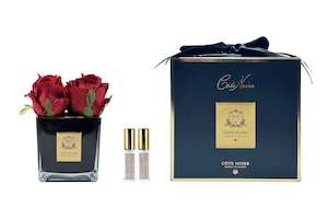 Cote Noire Couture 4 Rose Buds - Square Black Vase Gold & Red - SVB404