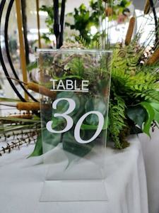 Centrepieces: White on Clear Acrylic Table Number