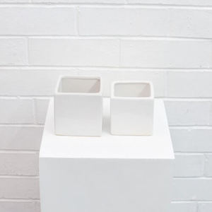 White Ceramic Square Cube Vase 9.5