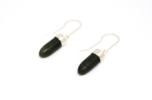 Popoto (The Short of it) Dark New Zealand Jade & Sterling Silver Earrings