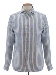 Mid Blue Stripe Linen Spread Collar Shirt