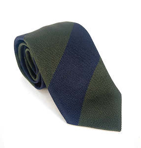 Navy & Green Bold Stripe Cotton Silk Tie