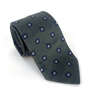 Dark Green & Indigo Flowers Silk Tie