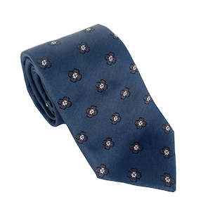 Petrol Blue & Brown Flowers Silk Tie