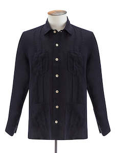 Black Linen Guayabera Shirt