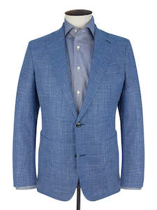 Clothing: Lago Blazer Wool Silk & Linen Houndstooth Caruso Blue