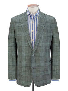 Lago Blazer Wool Silk & Linen Check Mid Green