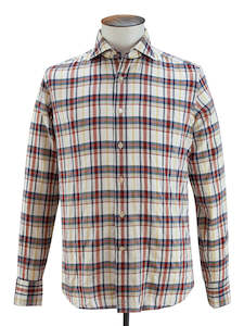 Ecru & Navy Madras Spread Collar Shirt