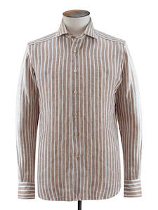 Cinnamon Stripe Linen Spread Collar Shirt