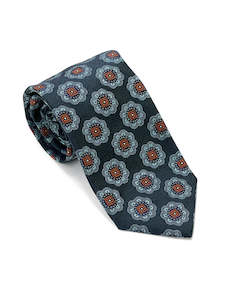 Clothing: Large Mon Motif in Green, Teal & Tangerine Tie