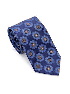 Large Mon Motif in Cobalt, Navy & Tan Tie