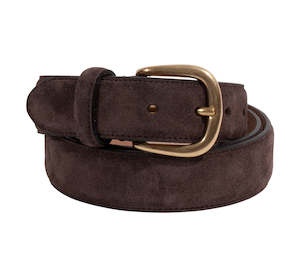 Clothing: Brown Suede 35mm Belt - Solid Brass Buckle