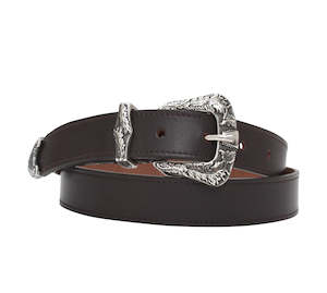 Clothing: 25mm Three Piece Buckle Brown Leather Belt