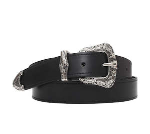 25mm Three Piece Buckle Black Leather Belt