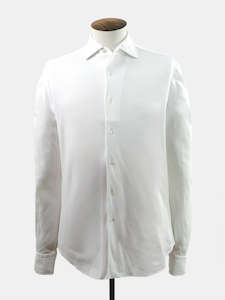 White Cotton Jersey  Long Sleeve Polo Shirt