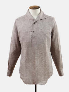 Clothing: Rust Brown Linen Camp Collar Pullover Shirt - Sample