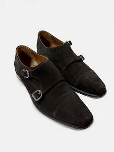 Clothing: Dark-Brown Suede Double Monk Shoe - Sample