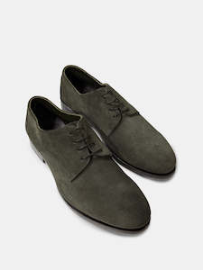 Clothing: Green Suede Derby Lace-up Shoe - Sample