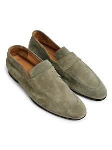 Clothing: Olive Grey Suede Soft Loafer - Sample