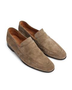 Clothing: Taupe Brown Suede Soft Loafer - Sample