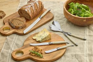 Kitchen Table: ACACIA & BRASS SERVING BOARD 32.5X25X1.8CM