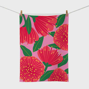 Kitchen Table: Bright Botanical Pink Pohutukawa Tea Towel