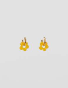 GOLD HOOP YELLOW FLOWER EARRINGS