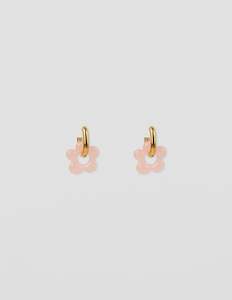 Gold Hoop Pale Pink Flower Earrings