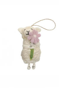 Decoration | Christmas Sheep with Flowers (White)