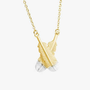 Investment: Crossed Huia Feather Necklace Gold