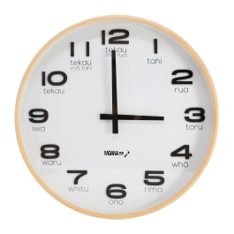 Te Reo Large White Clock