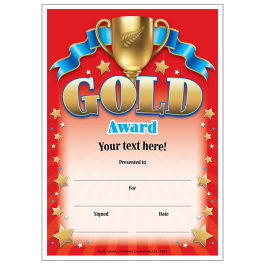 Personalised Certificates: Gold Award Personalised Certificates