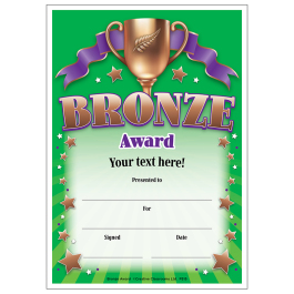 Bronze Award Personalised Certificates