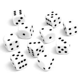 Statistics & Probability: 6-Sided White Dot Dice - Set of 10