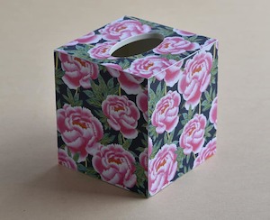 Tissue Box Cover - Peonies - Black - Creative Stuff