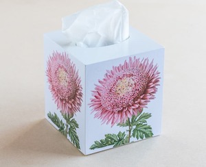 tissue box cover - pink - yellow - chrysanthemum - Creative Stuff