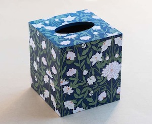 Tissue Box Cover - William Morris - Flowers Pink - Navy - Creative Stuff