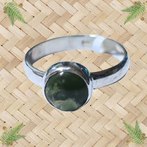 NZ Greenstone and Silver Round 8mm Ring - Large